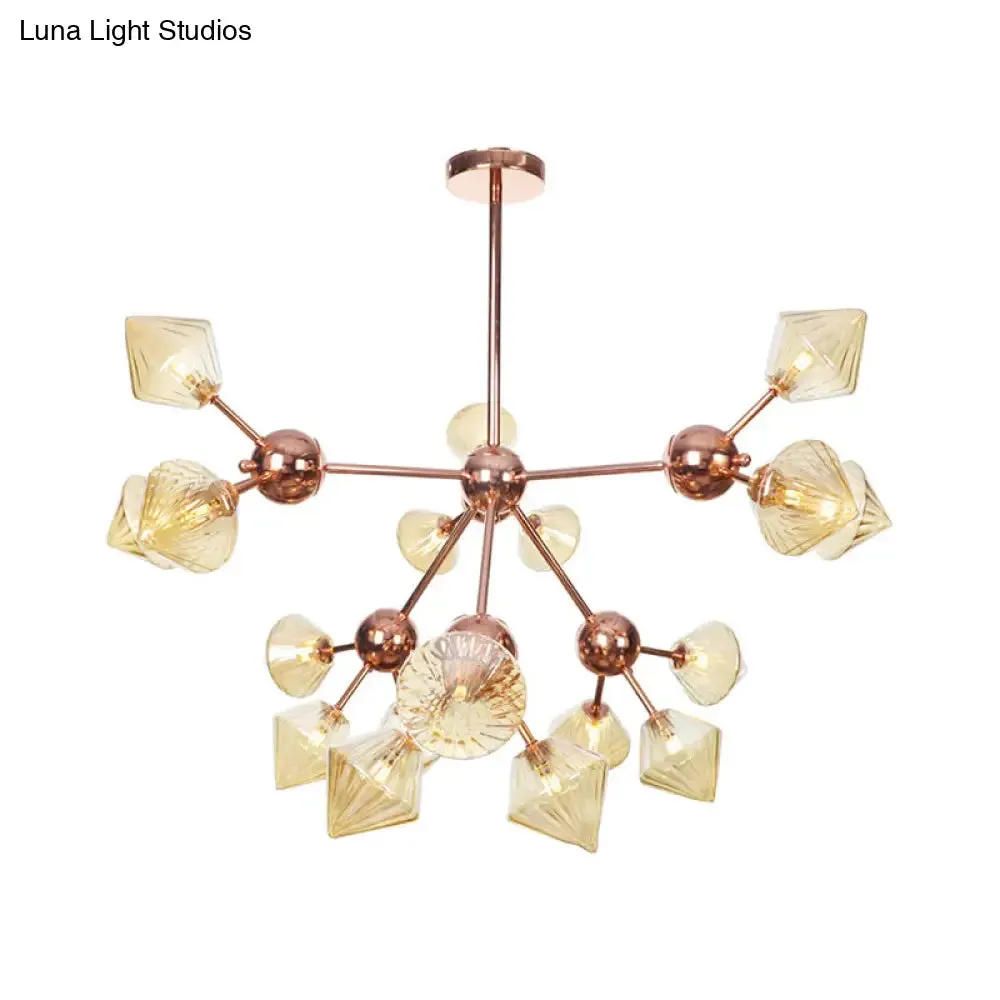 Farmhouse Style Diamond Chandelier: Amber/Clear Glass, Multiple Light Options, 13"/27.5"/34" Wide