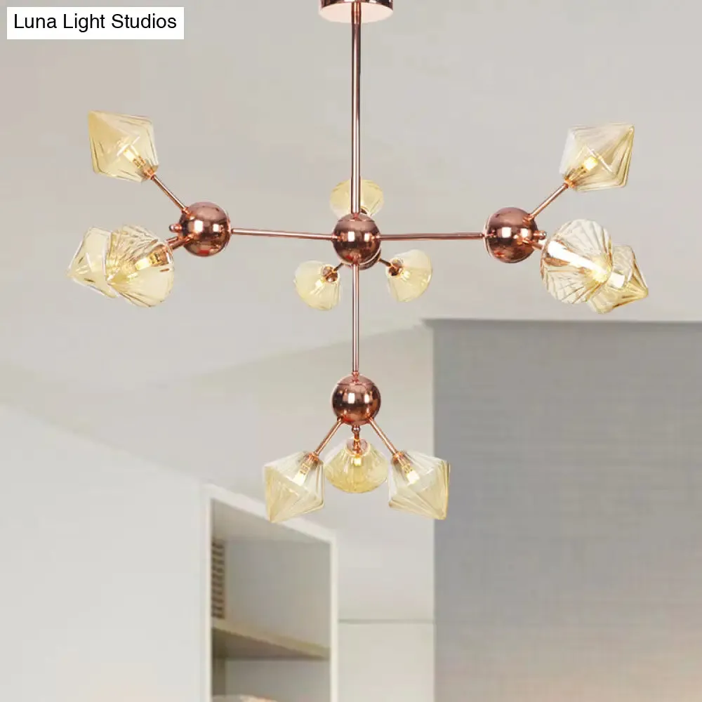 Farmhouse Style Diamond Chandelier: Amber/Clear Glass, Multiple Light Options, 13"/27.5"/34" Wide