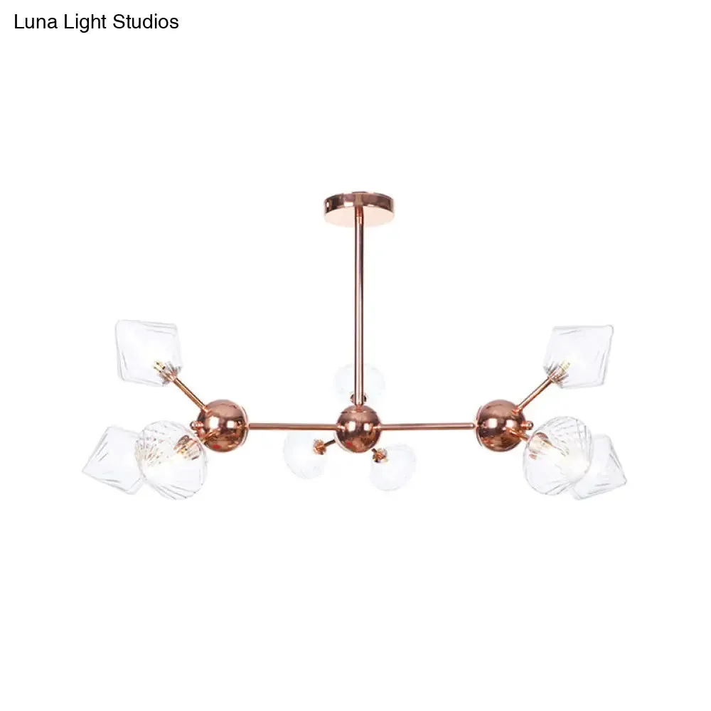 Farmhouse Style Diamond Chandelier: Amber/Clear Glass, Multiple Light Options, 13"/27.5"/34" Wide