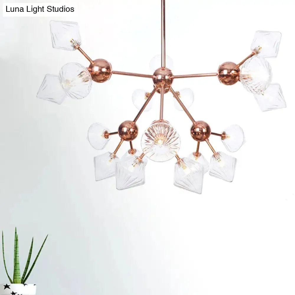 Farmhouse Style Diamond Chandelier: Amber/Clear Glass, Multiple Light Options, 13"/27.5"/34" Wide