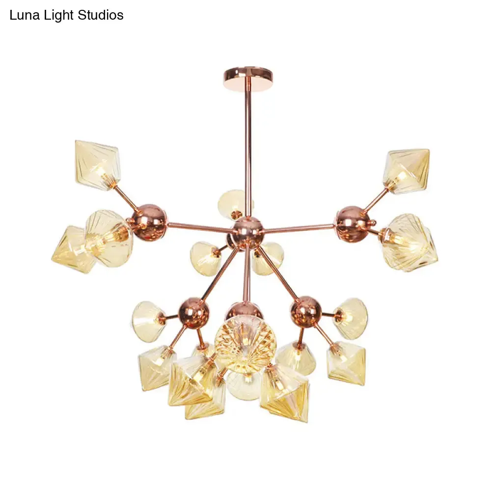 Farmhouse Style Diamond Chandelier: Amber/Clear Glass, Multiple Light Options, 13"/27.5"/34" Wide