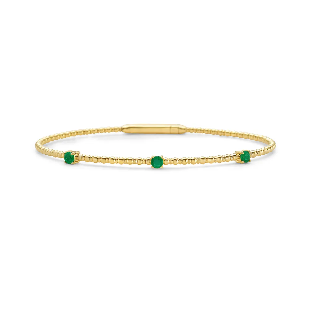 Flexible 3-stones Emerald Bangle Bracelet (0.35 ct.) in 14K Gold