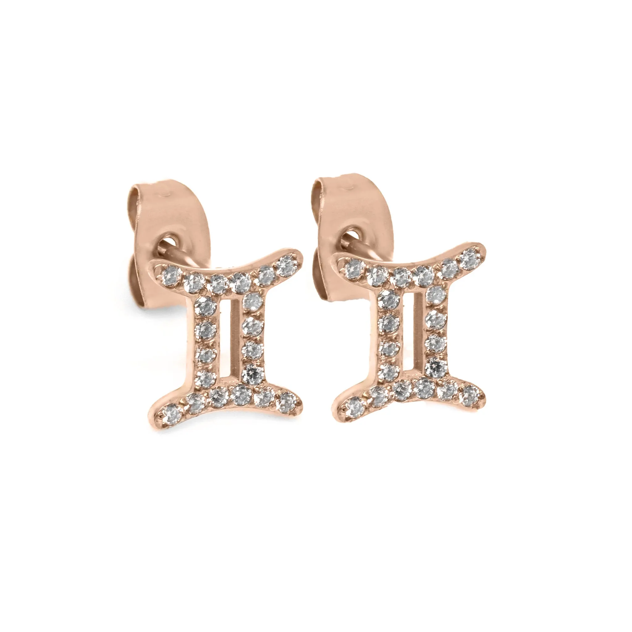 Gemini Earrings with CZ Stones - Rose Gold