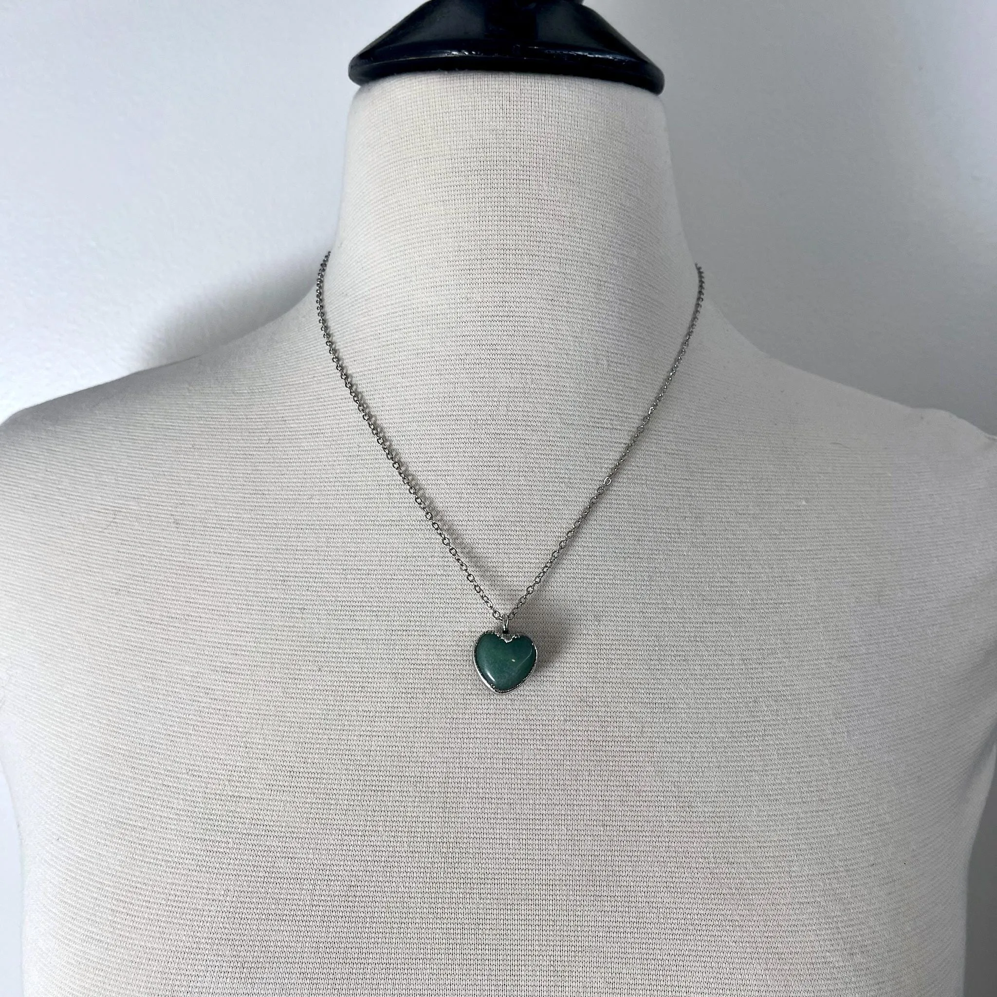 Green Aventurine Heart Necklace in Silver/ Foxlark Collection