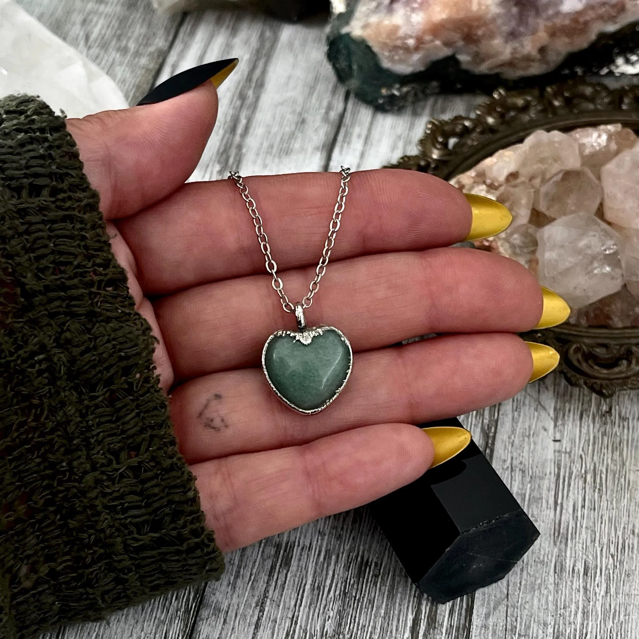 Green Aventurine Heart Necklace in Silver/ Foxlark Collection