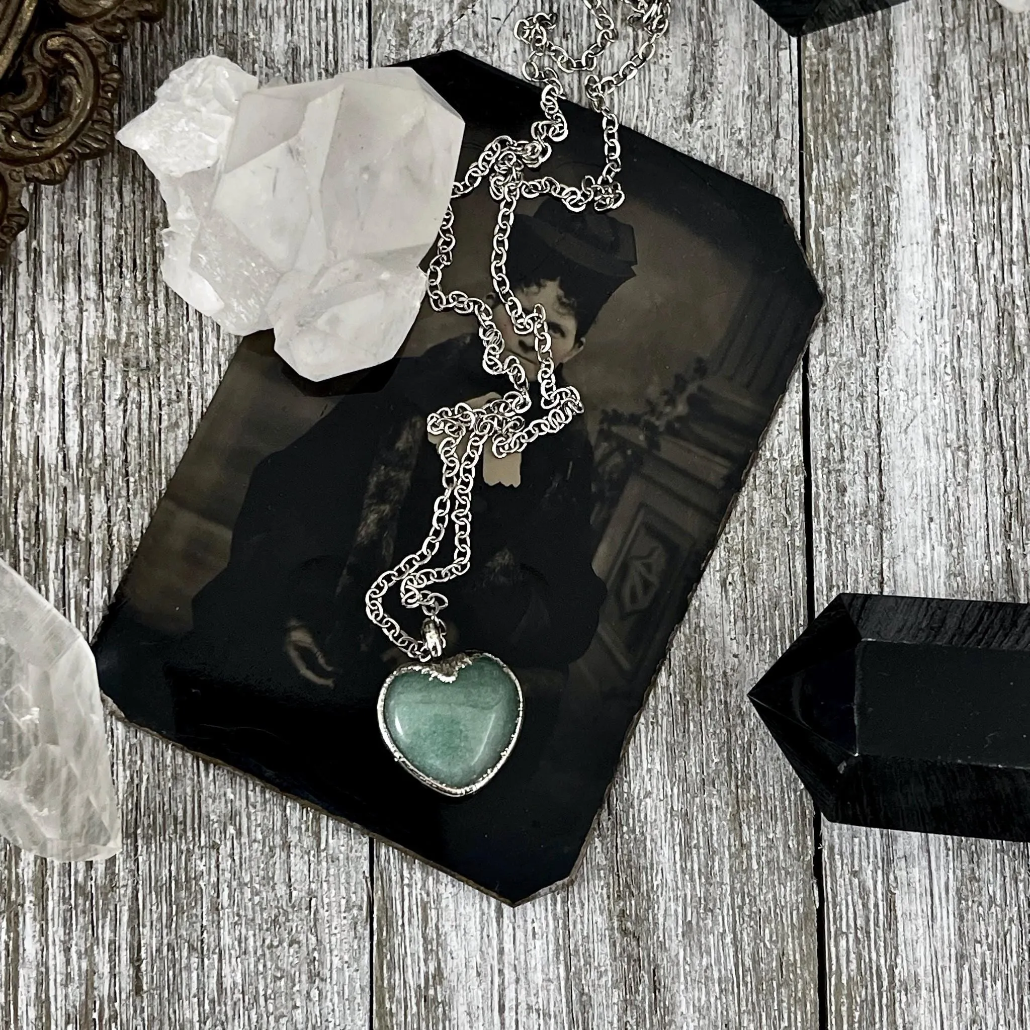 Green Aventurine Heart Necklace in Silver/ Foxlark Collection