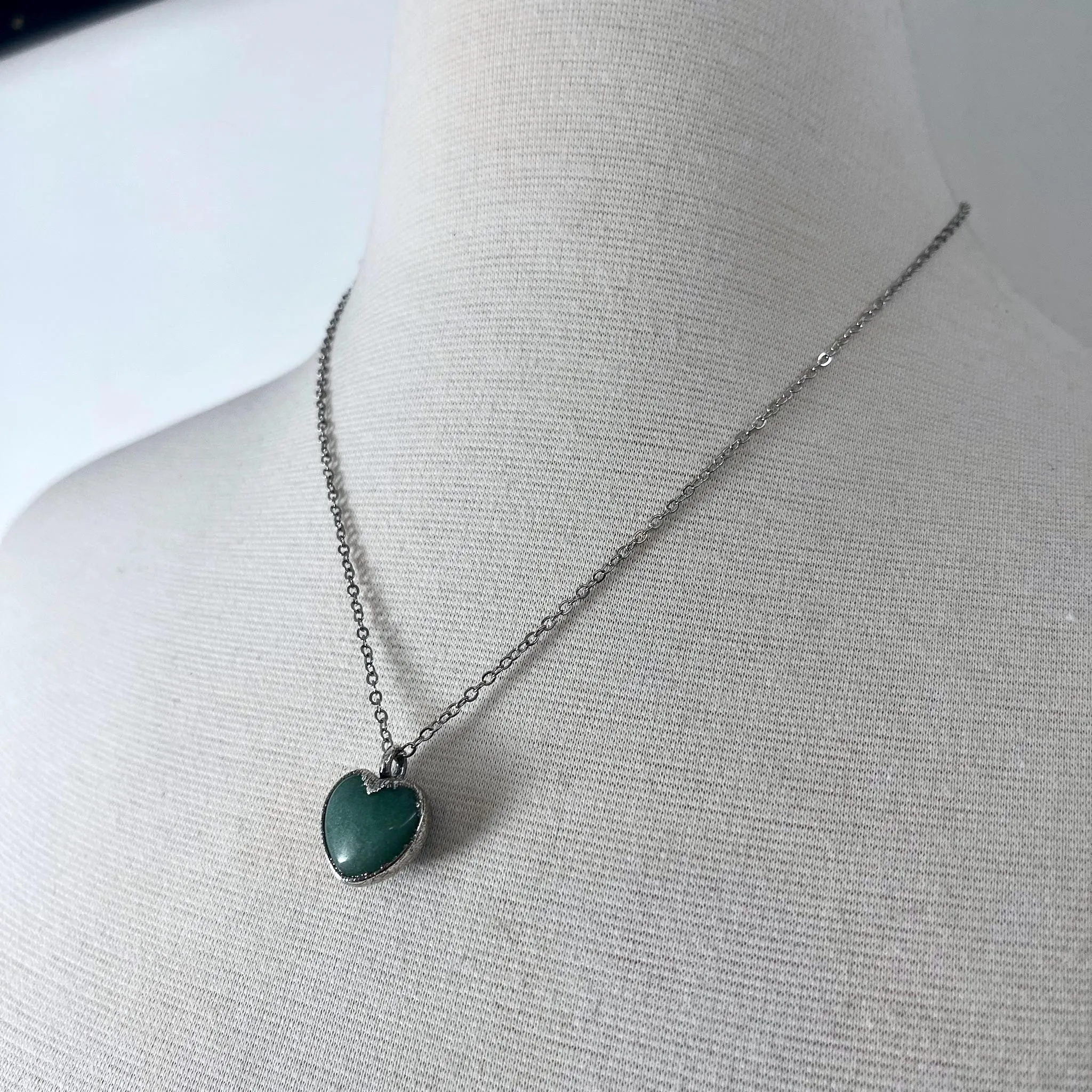 Green Aventurine Heart Necklace in Silver/ Foxlark Collection