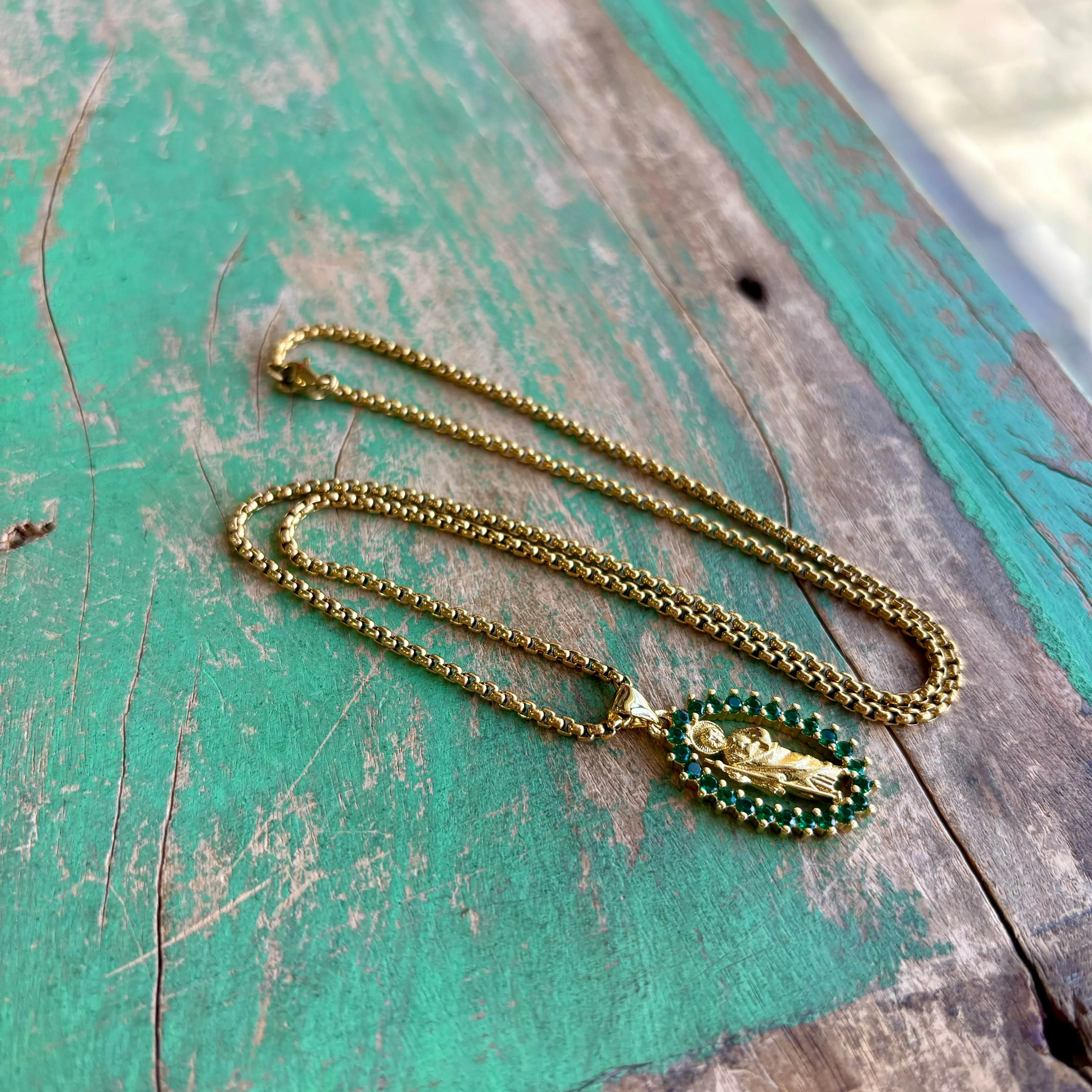 Green Gemstone St Jude Chain Necklace