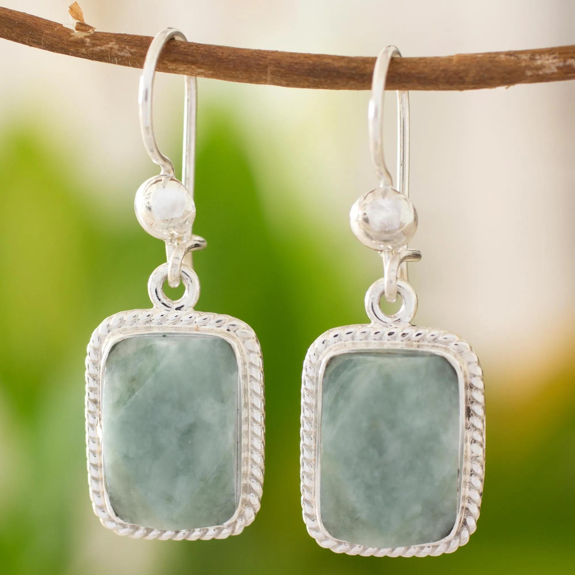 Guatemala Artisan Crafted Jade and Sterling Silver Earrings - Green Nuances | NOVICA