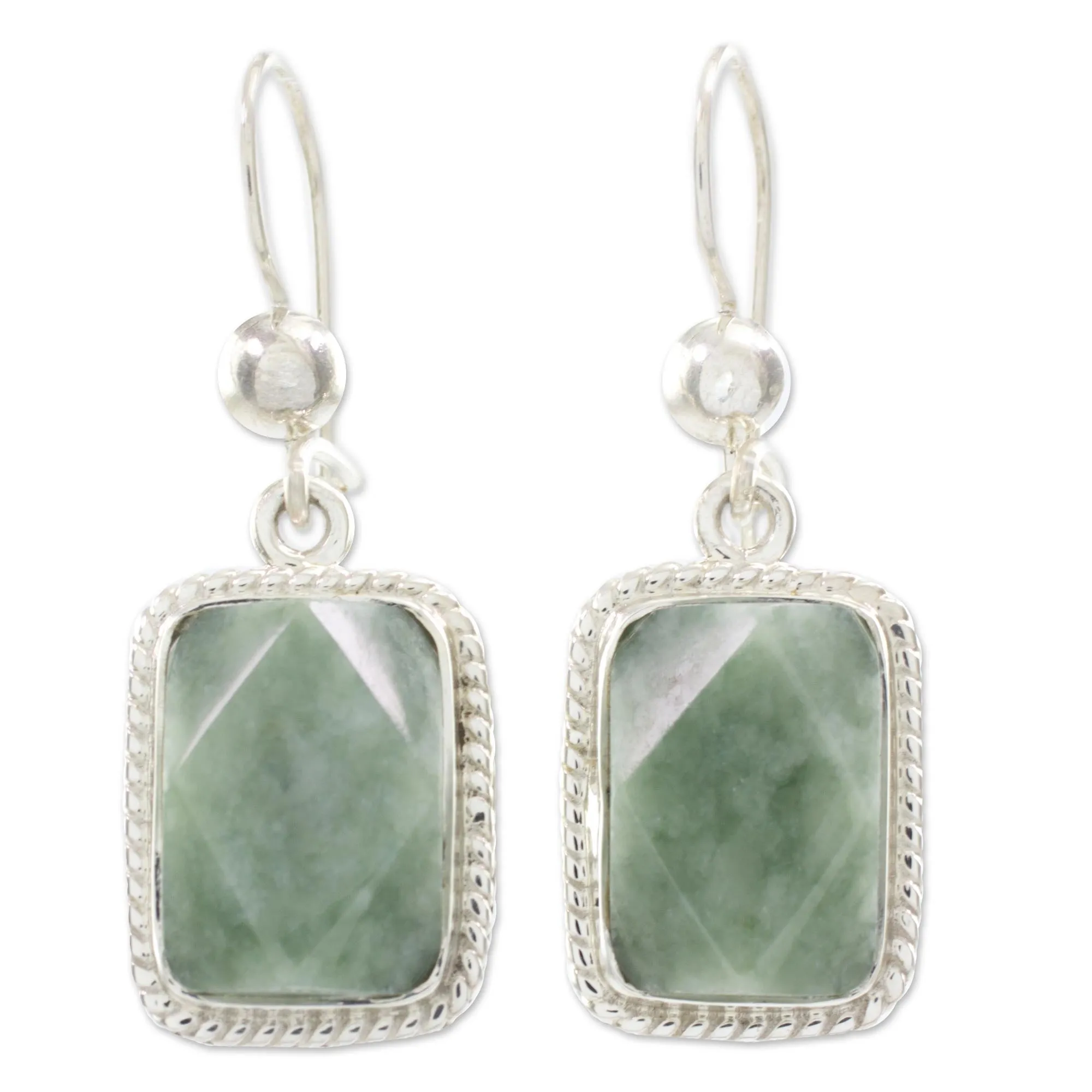 Guatemala Artisan Crafted Jade and Sterling Silver Earrings - Green Nuances | NOVICA