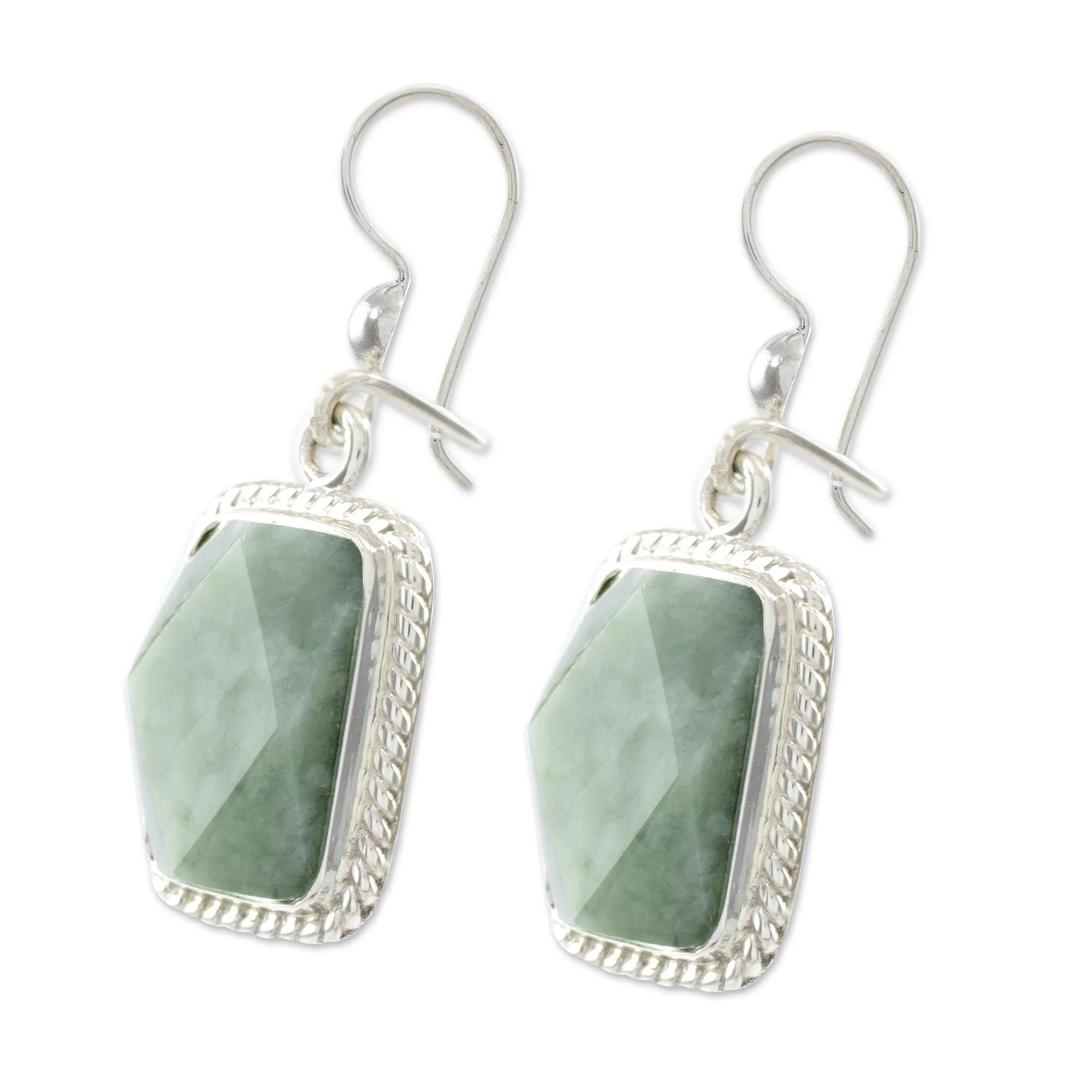 Guatemala Artisan Crafted Jade and Sterling Silver Earrings - Green Nuances | NOVICA