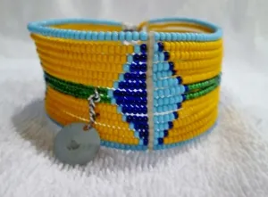 Handmade Multi-Strand AFRICA Bead BRACELET Tribal Ethnic Cuff Bangle ORANGE BLUE