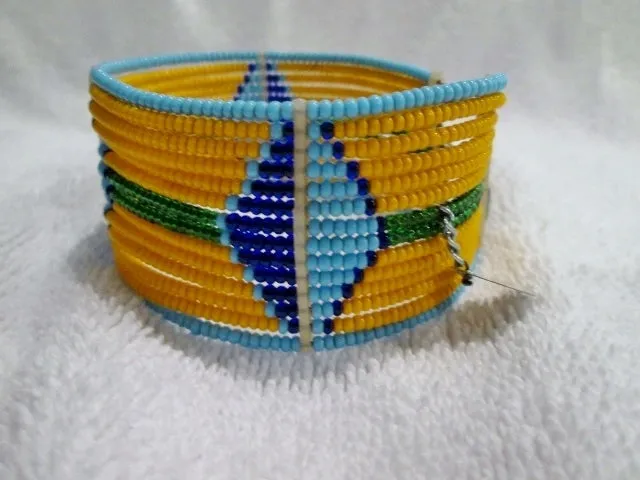 Handmade Multi-Strand AFRICA Bead BRACELET Tribal Ethnic Cuff Bangle ORANGE BLUE