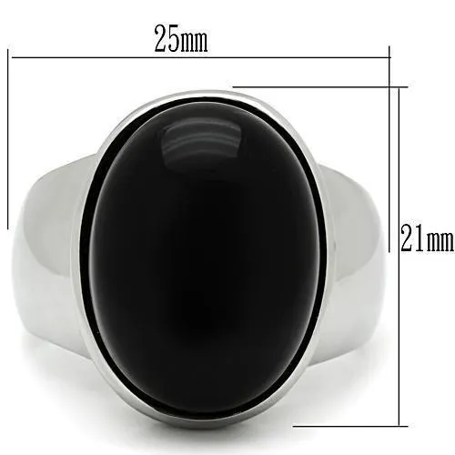 High polished (no plating) Stainless Steel Ring with Semi-Precious Onyx in Jet for Women Style TK501