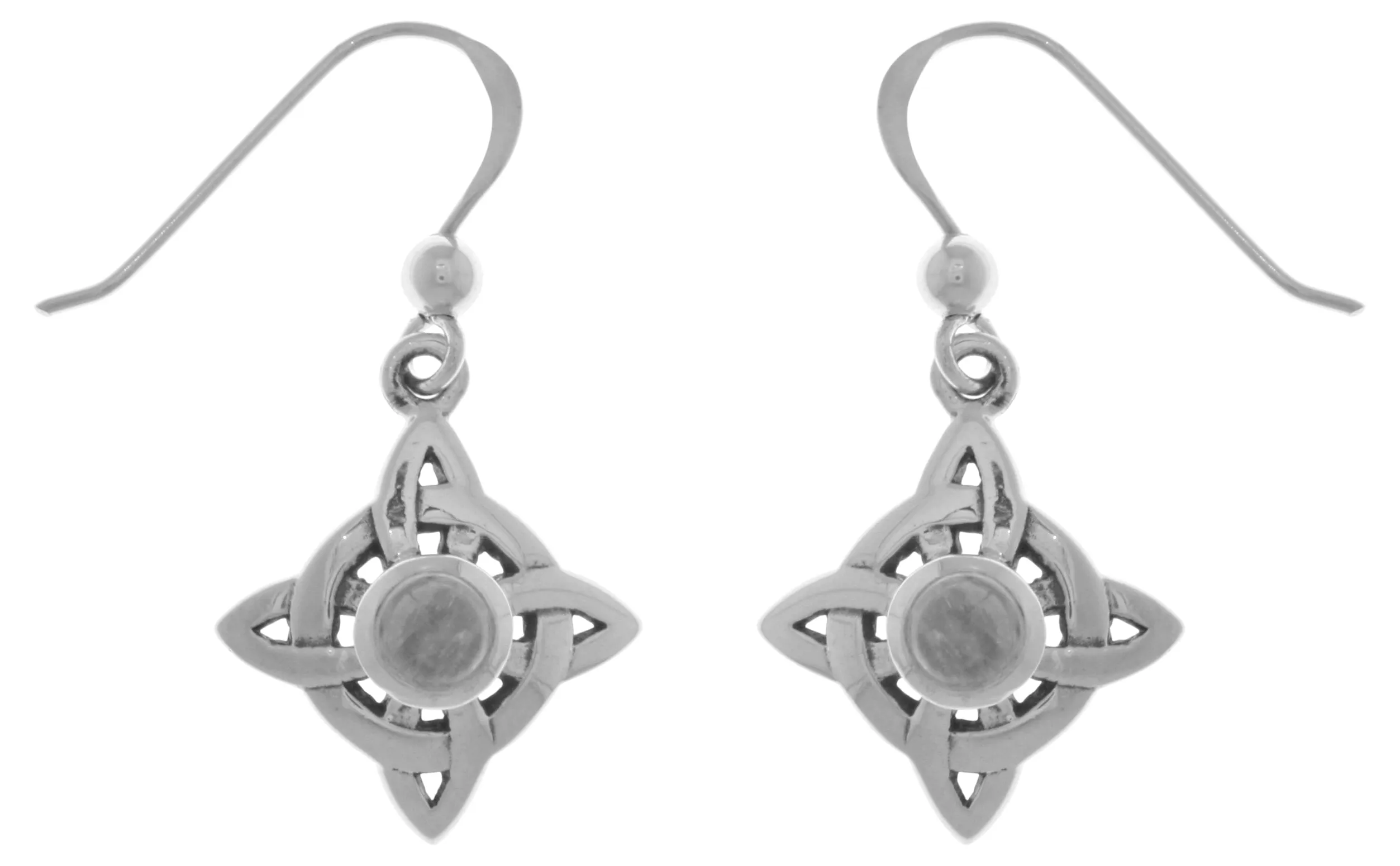 Jewelry Trends Sterling Silver with Rainbow Moonstone Celtic Quaternary Luck Knot Dangle Earrings