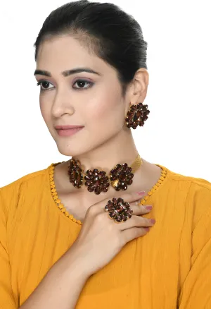 Johar Kamal Designer Golden Plating Choker Set with Earrings and Ring Jkms_176