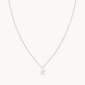 K Initial Pavé Pendant Necklace in Silver