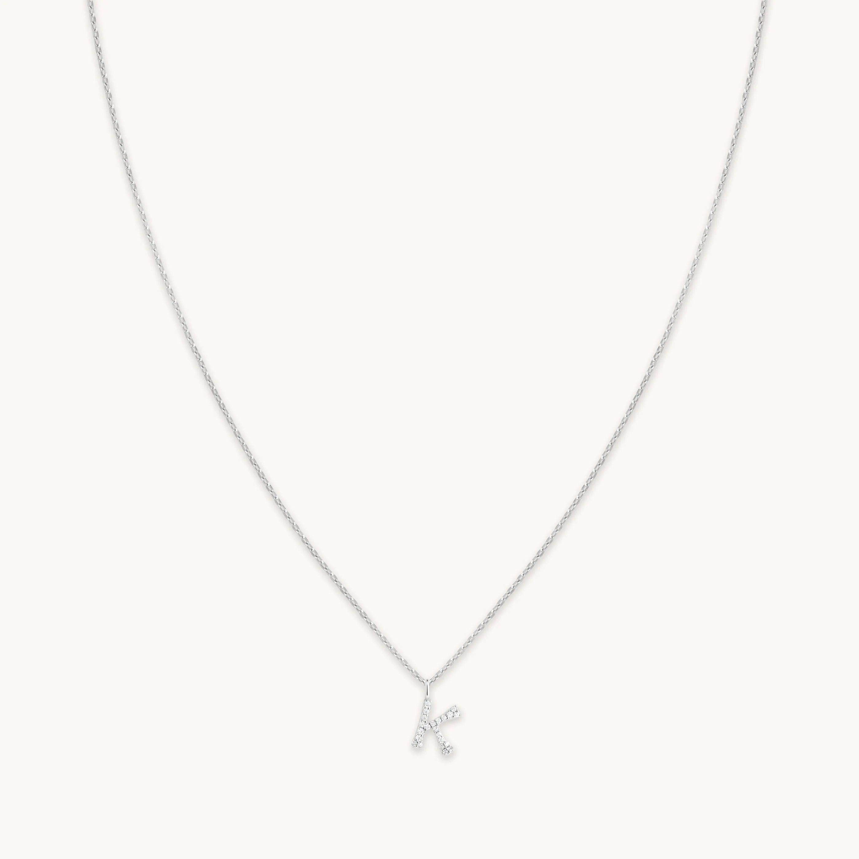 K Initial Pavé Pendant Necklace in Silver