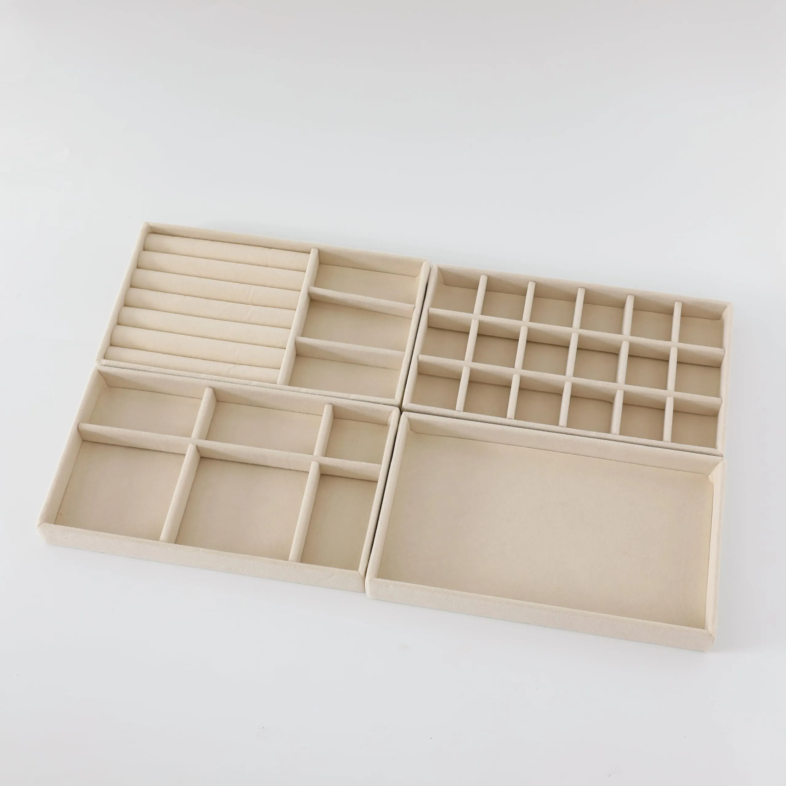 Kuber Industries 8 Pieces Velvet Jewelry Trays Organizer | Jewelry Storage Box | Jewelry Organizer | Showcase Holder Dresser Organizer for Earring Necklace Bracelet Ring | Pack of 2 |YBL4-01|Beige