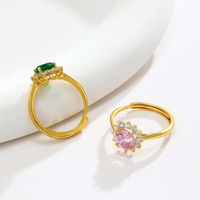 Light luxury jewelry imitation colorful treasure series sunflower emerald ring women's niche