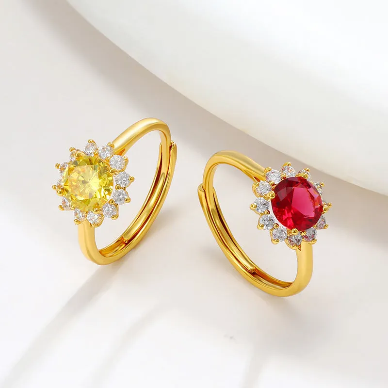 Light luxury jewelry imitation colorful treasure series sunflower emerald ring women's niche