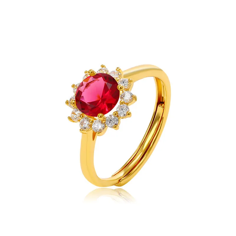 Light luxury jewelry imitation colorful treasure series sunflower emerald ring women's niche