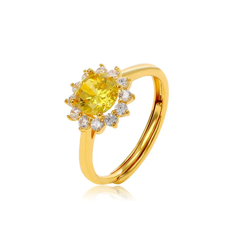 Light luxury jewelry imitation colorful treasure series sunflower emerald ring women's niche