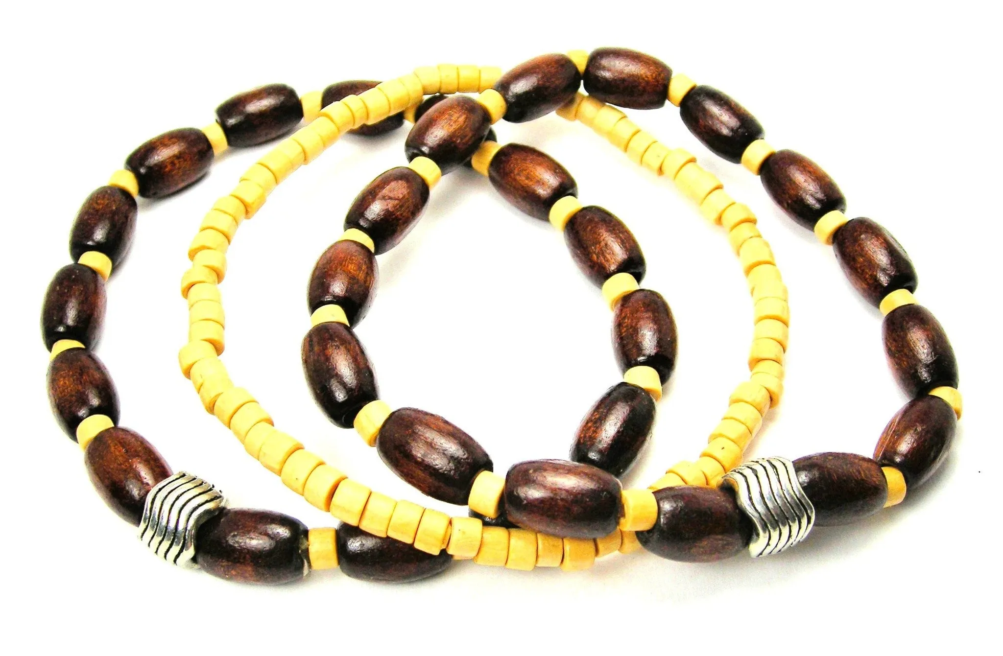 Men's Wood Beaded Bracelet Set of Three