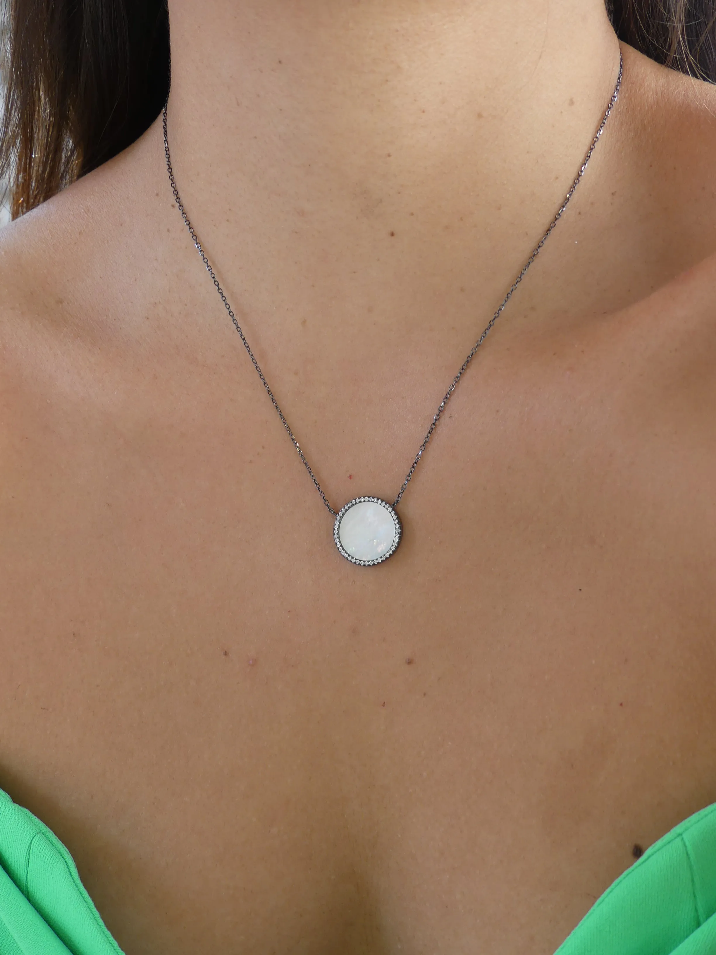 Miami Pearl Circle Necklace 925 sterling silver Circle Necklace with center shell Womens jewelry