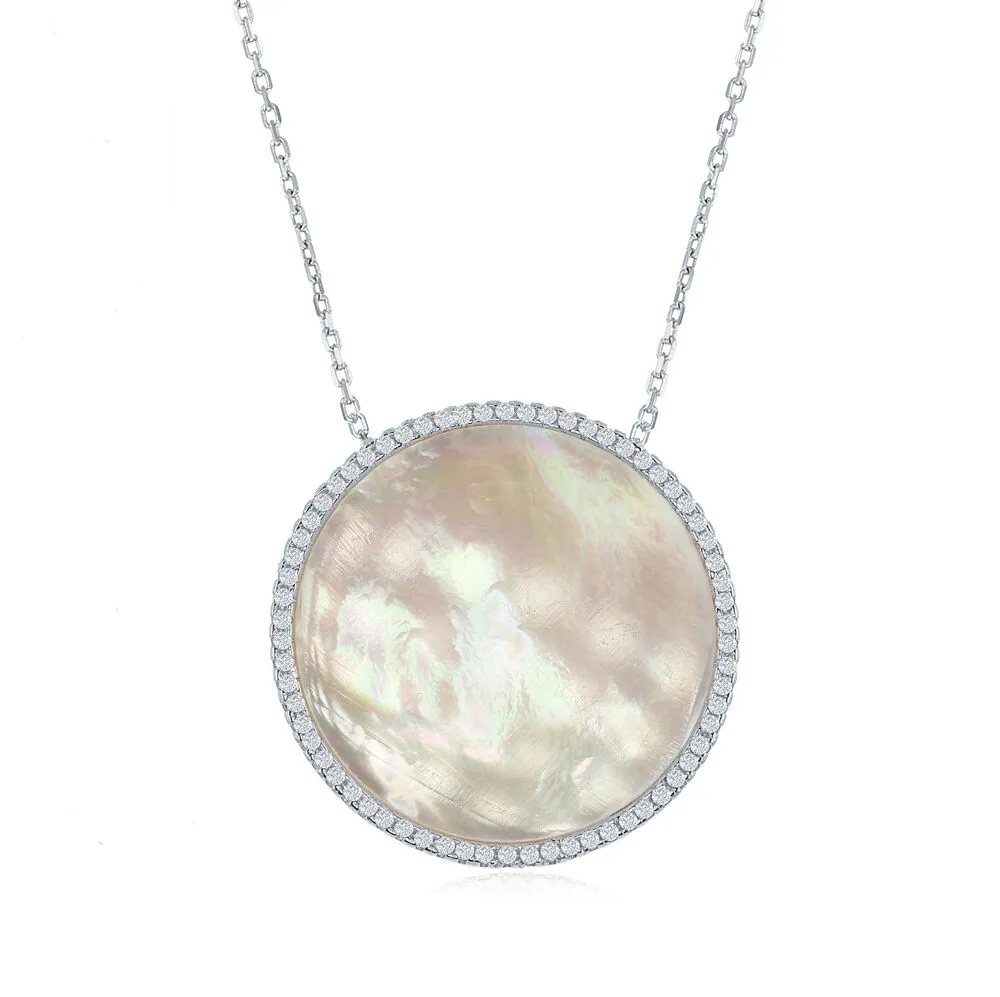 Miami Pearl Circle Necklace 925 sterling silver Circle Necklace with center shell Womens jewelry