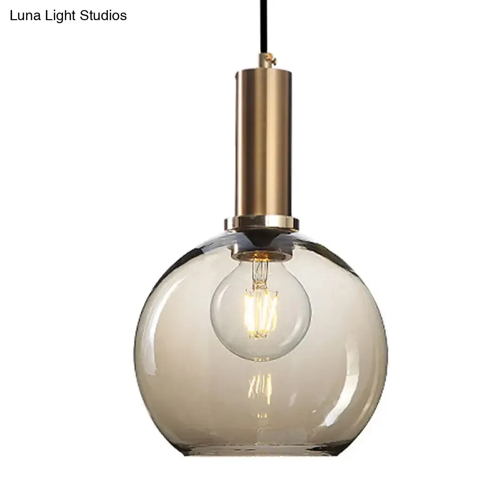 Modern Amber/Clear Glass Curved Shade Pendant Light for Living Room with Brass Lamp Socket