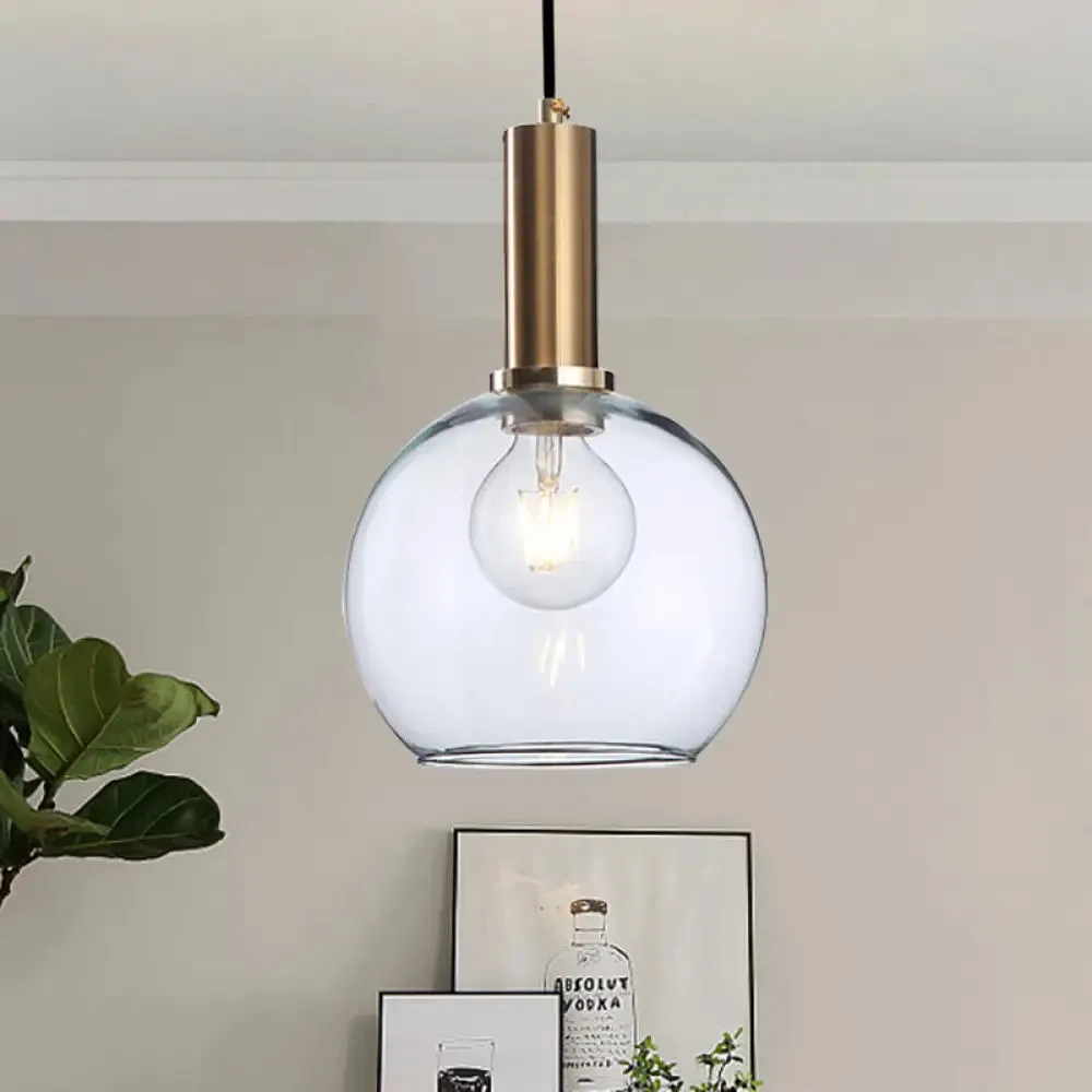 Modern Amber/Clear Glass Curved Shade Pendant Light for Living Room with Brass Lamp Socket