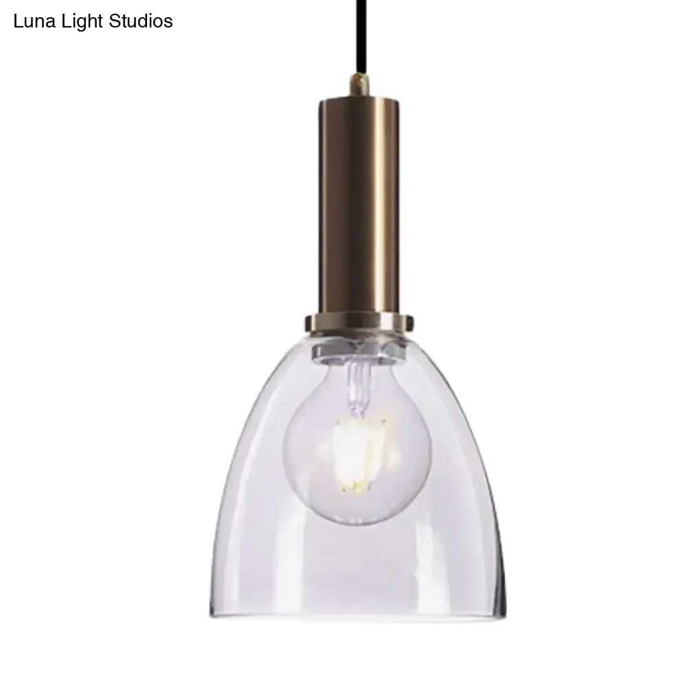 Modern Amber/Clear Glass Curved Shade Pendant Light for Living Room with Brass Lamp Socket