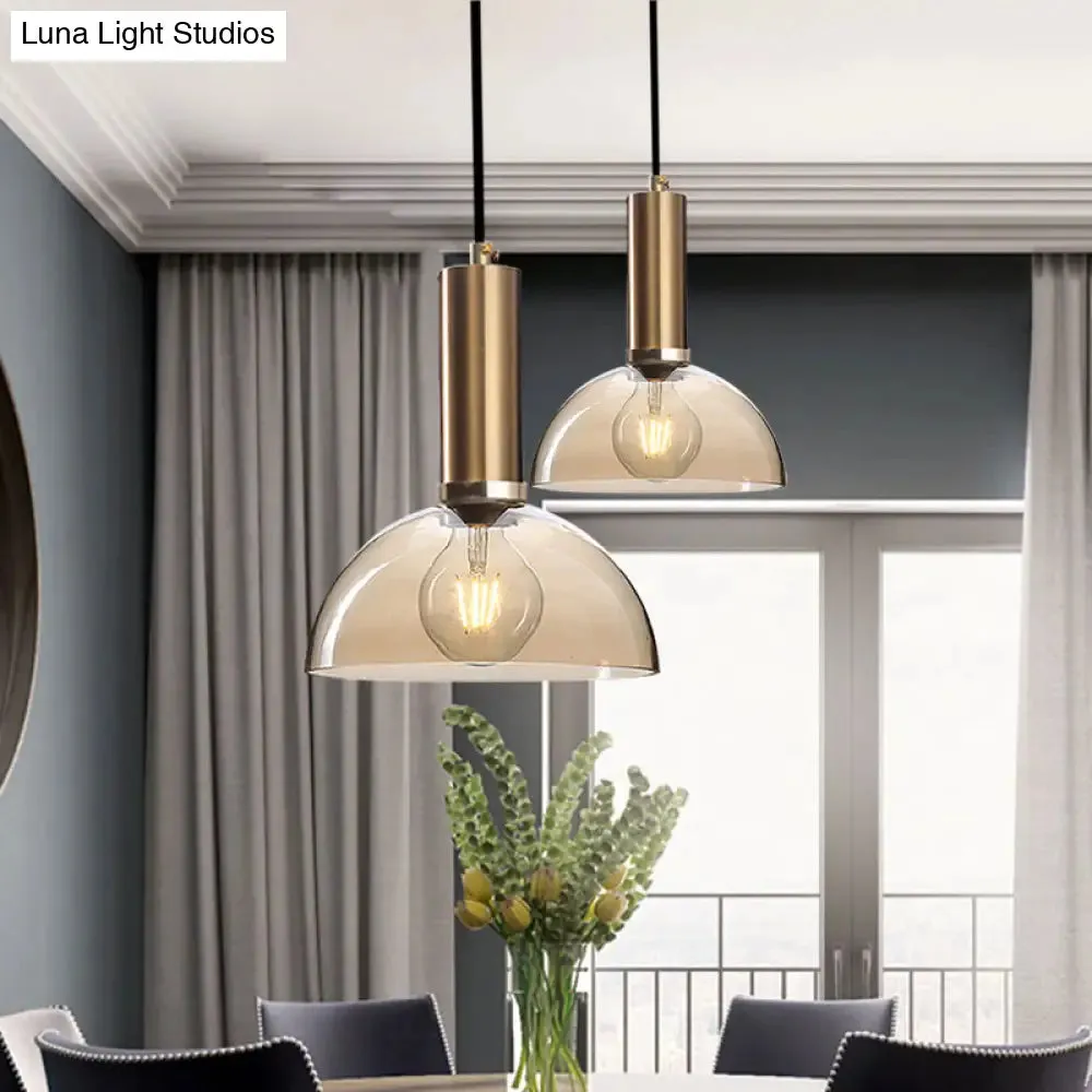 Modern Amber/Clear Glass Curved Shade Pendant Light for Living Room with Brass Lamp Socket