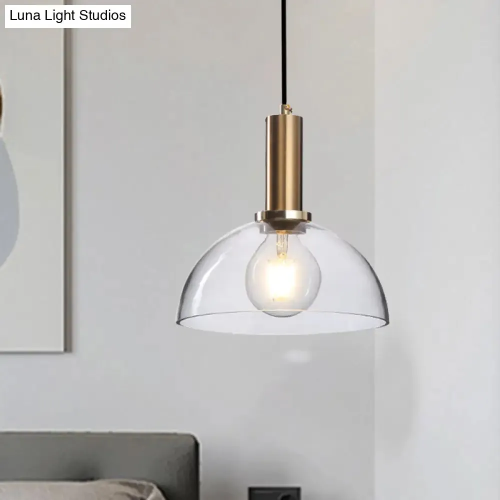 Modern Amber/Clear Glass Curved Shade Pendant Light for Living Room with Brass Lamp Socket