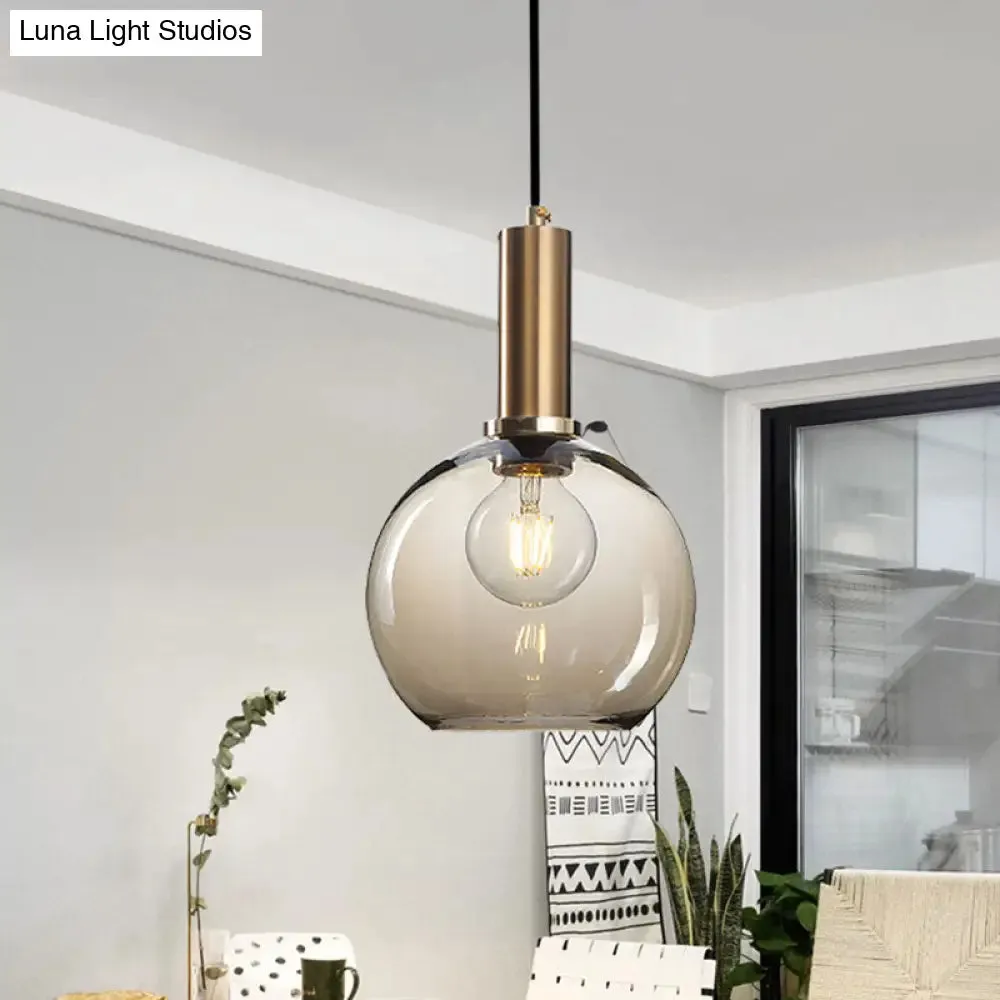 Modern Amber/Clear Glass Curved Shade Pendant Light for Living Room with Brass Lamp Socket