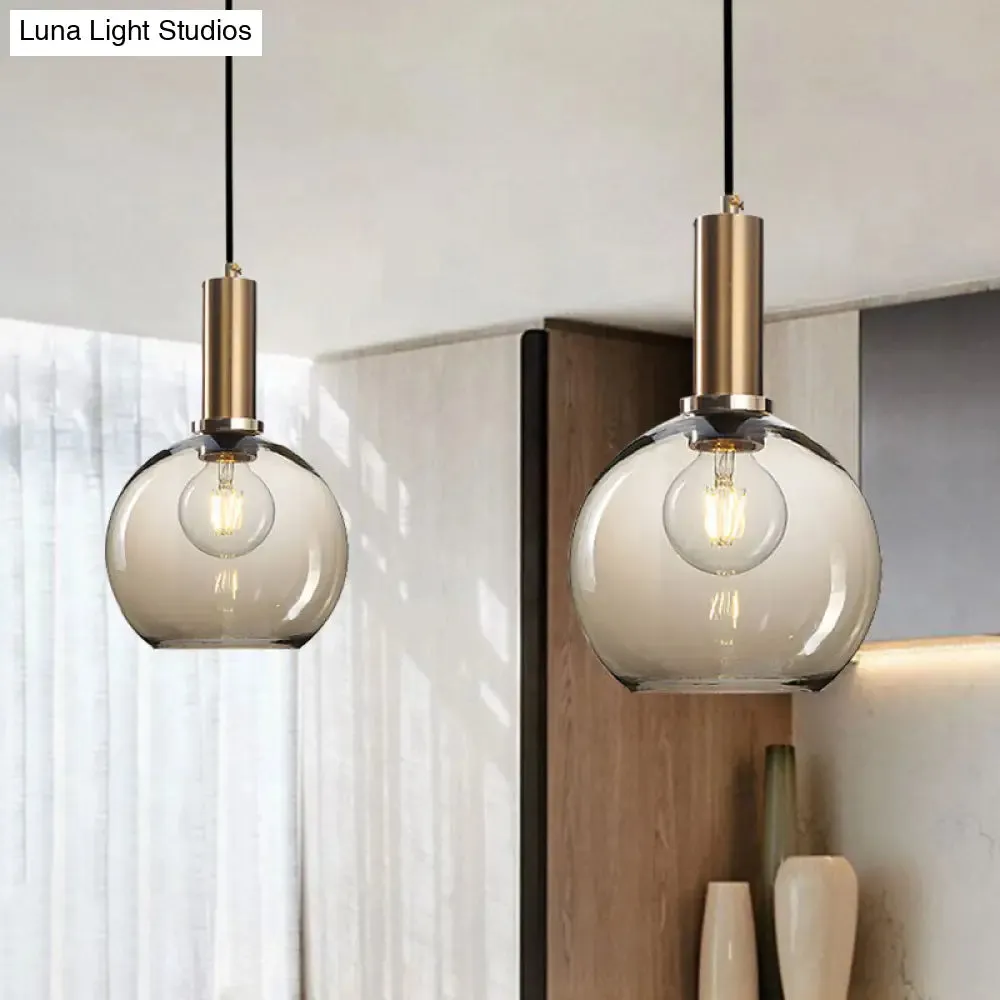 Modern Amber/Clear Glass Curved Shade Pendant Light for Living Room with Brass Lamp Socket