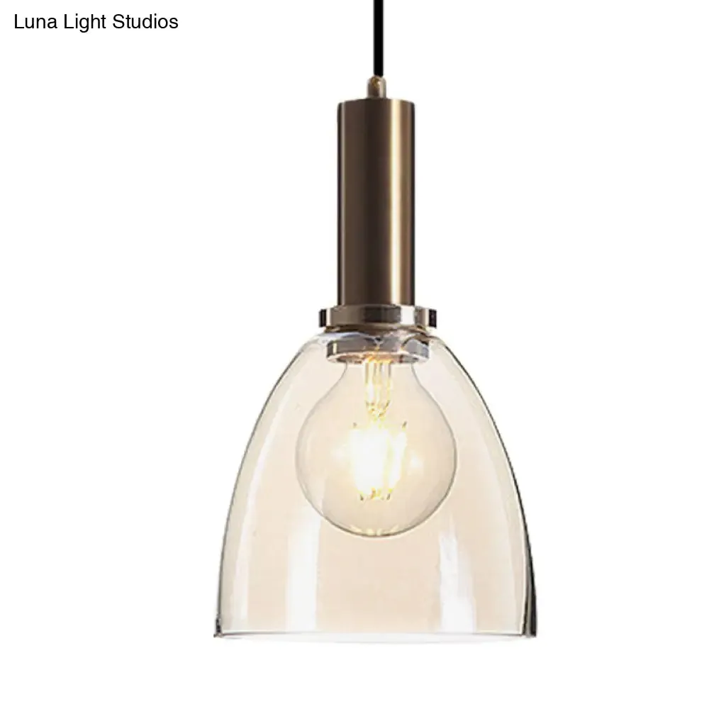 Modern Amber/Clear Glass Curved Shade Pendant Light for Living Room with Brass Lamp Socket