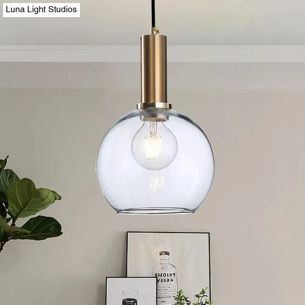 Modern Amber/Clear Glass Curved Shade Pendant Light for Living Room with Brass Lamp Socket