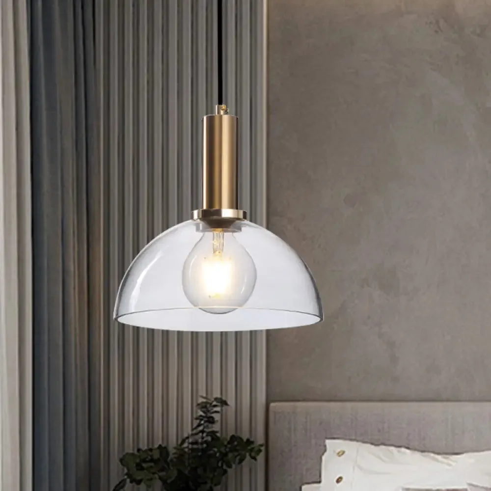 Modern Amber/Clear Glass Curved Shade Pendant Light for Living Room with Brass Lamp Socket