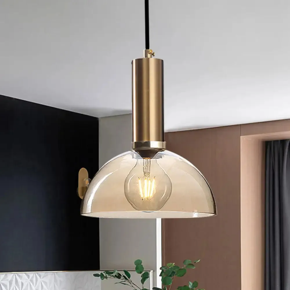 Modern Amber/Clear Glass Curved Shade Pendant Light for Living Room with Brass Lamp Socket