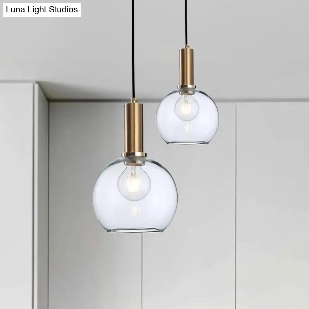 Modern Amber/Clear Glass Curved Shade Pendant Light for Living Room with Brass Lamp Socket