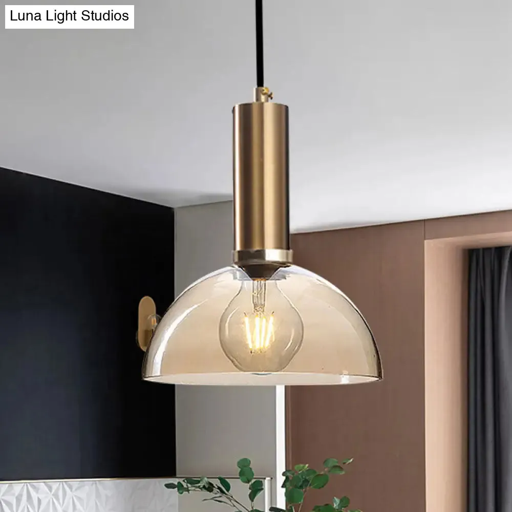 Modern Amber/Clear Glass Curved Shade Pendant Light for Living Room with Brass Lamp Socket