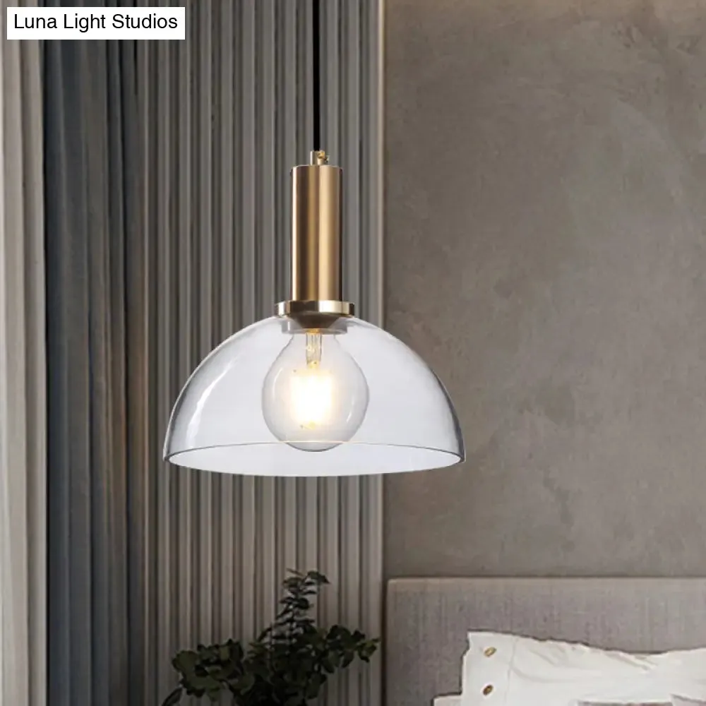 Modern Amber/Clear Glass Curved Shade Pendant Light for Living Room with Brass Lamp Socket