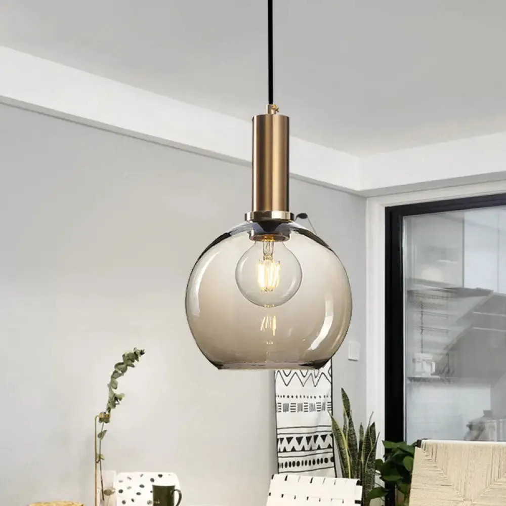 Modern Amber/Clear Glass Curved Shade Pendant Light for Living Room with Brass Lamp Socket