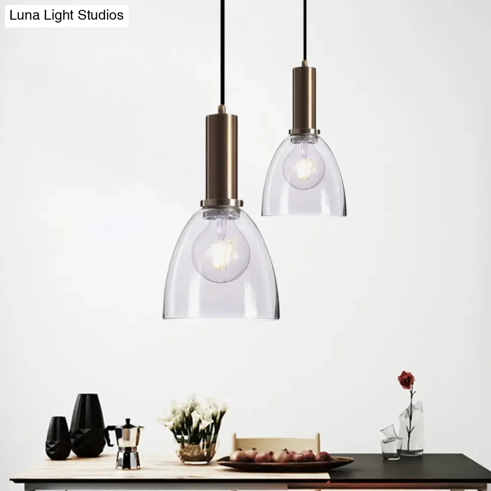 Modern Amber/Clear Glass Curved Shade Pendant Light for Living Room with Brass Lamp Socket