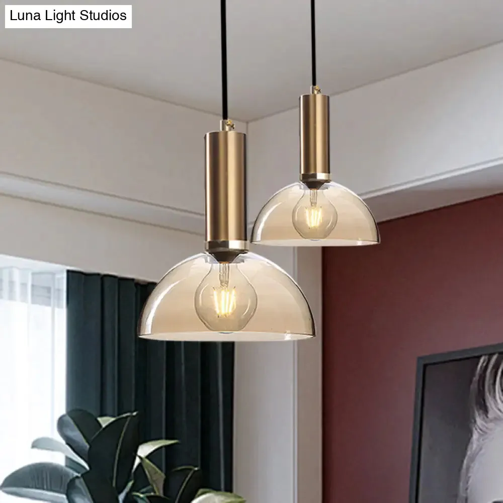 Modern Amber/Clear Glass Curved Shade Pendant Light for Living Room with Brass Lamp Socket