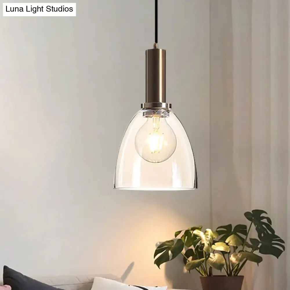 Modern Amber/Clear Glass Curved Shade Pendant Light for Living Room with Brass Lamp Socket