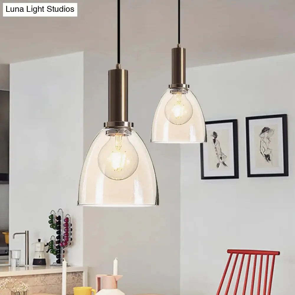 Modern Amber/Clear Glass Curved Shade Pendant Light for Living Room with Brass Lamp Socket