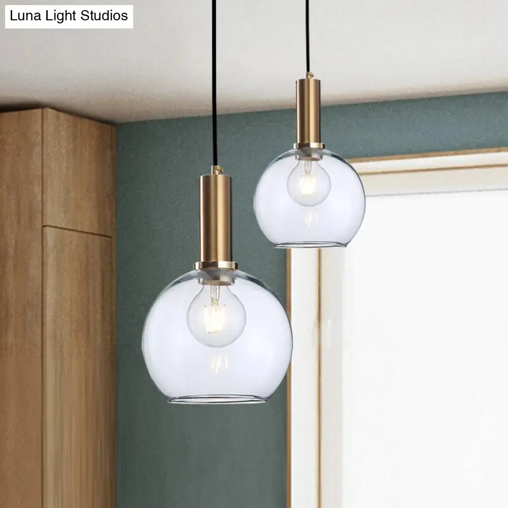 Modern Amber/Clear Glass Curved Shade Pendant Light for Living Room with Brass Lamp Socket